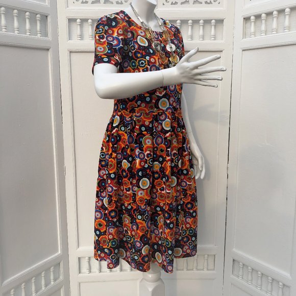 Vintage LuLaRoe Unicorn Amelia Pleated Party A-Line Dress Medallion Print Sz L - Picture 6 of 8